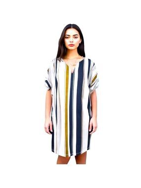 Azul By Moussy Shirt Dress Sz S White Coastal Striped Short Sleeves Midi Shif